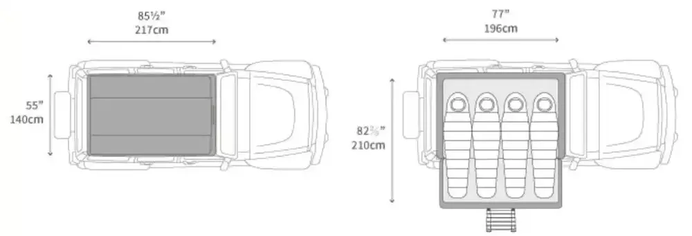 iKamper Skycamp 3 box dimensions and inner dimensions.