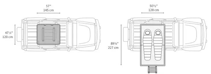 Dimensions when closed and when open.